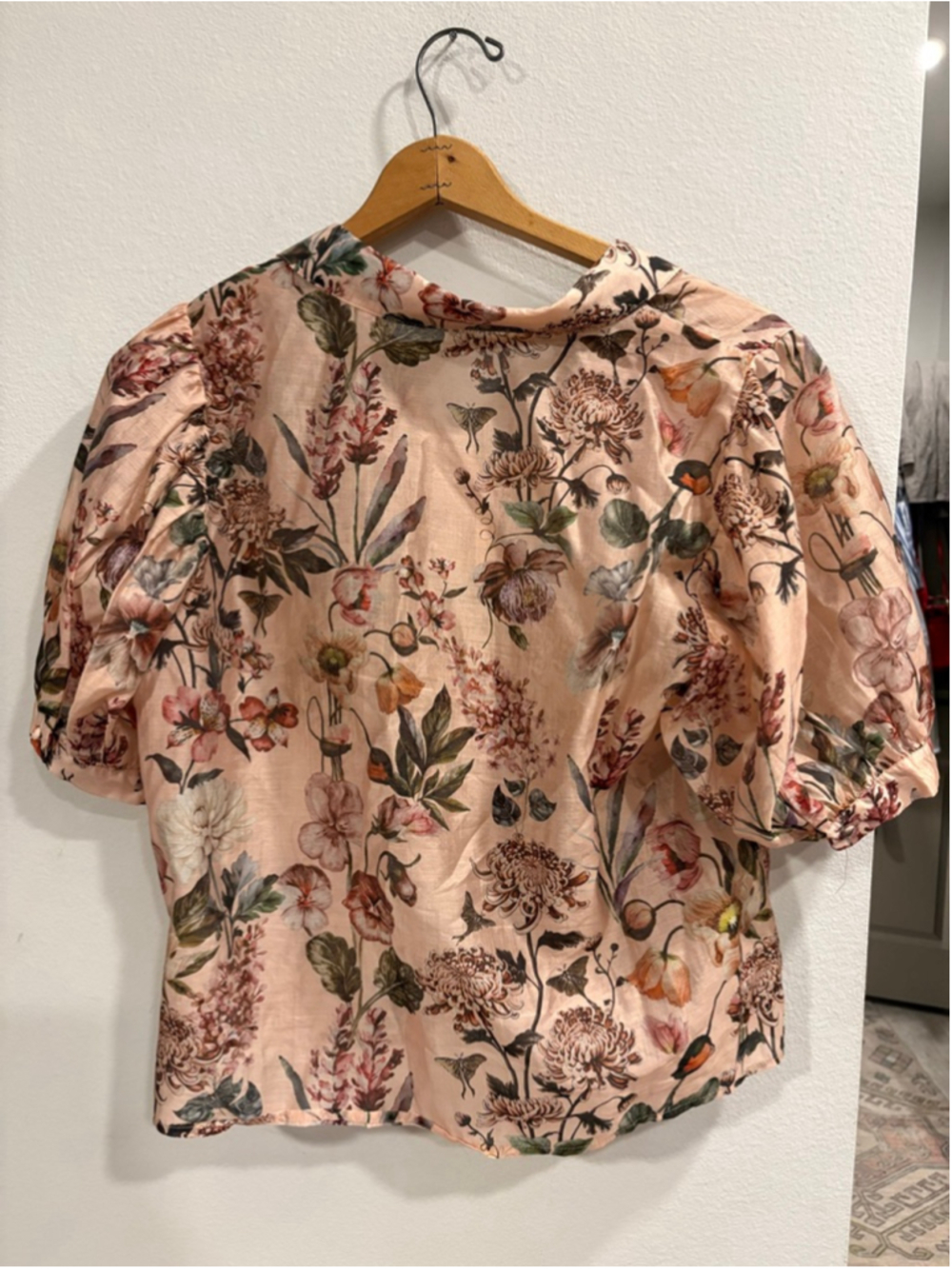 Bailey 44 Pink Floral Puff Short Sleeve Button Down Blouse Shirt L - Picture 5 of 5